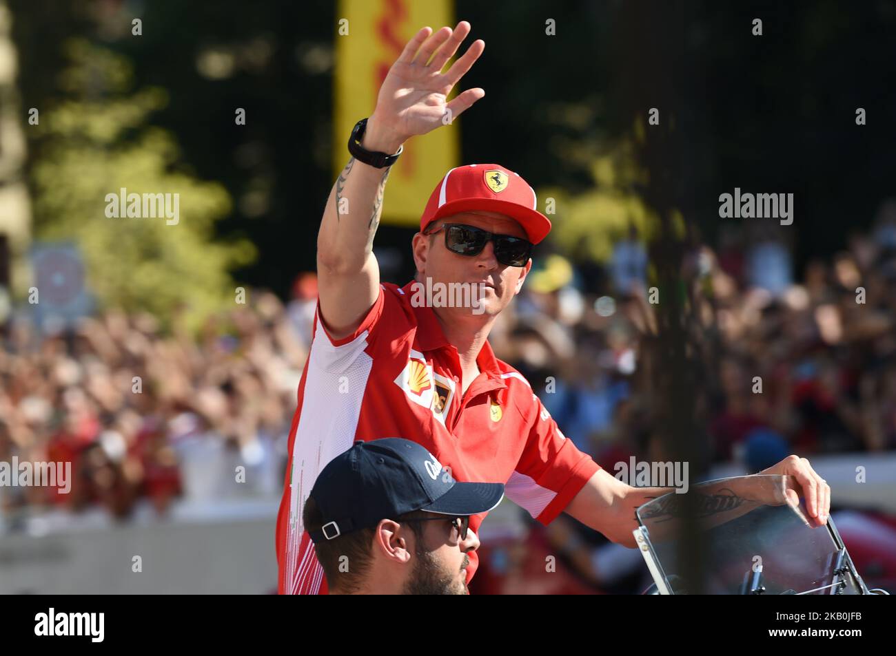 Kimi Räikkönen während des Formel 1 Milano Festivals, Eröffnungsveranstaltung des Gran Premio D'Italia am 29. August 2018 in Mailand, Italien. Das Mailänder Festival F1 fand vor dem Formel 1 Gran Premio D'Italia 2018 in Darsena, dem Zentrum der Mailänder Navigli-Wasserkanäle, statt. (Foto von Andrea Diodato/NurPhoto) Stockfoto