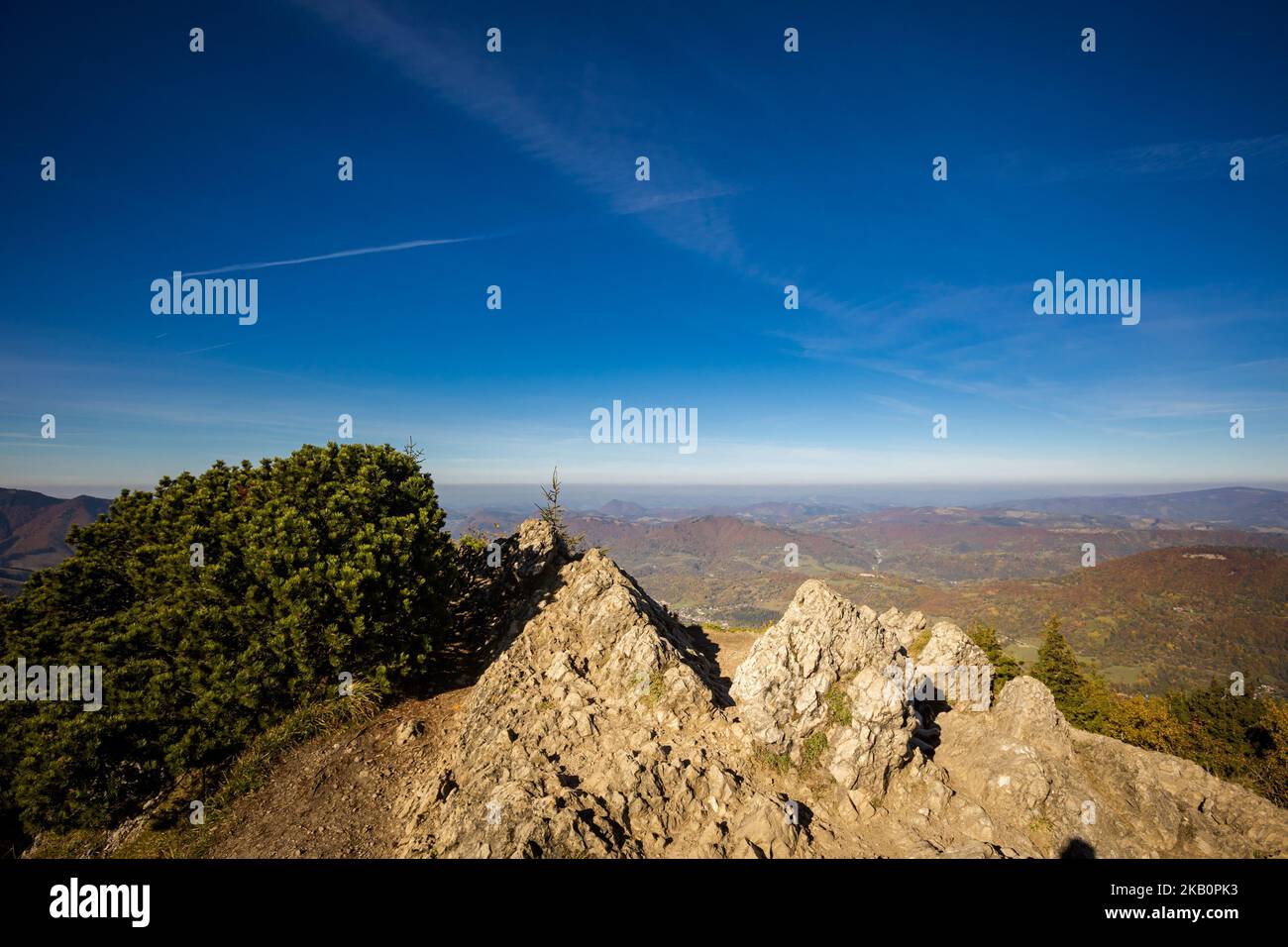 Schöner Weg nach Maly Rozsutec von Biely Potok - in der slowakischen Mala Fatra. Sonniges Herbstpanorama. Stockfoto