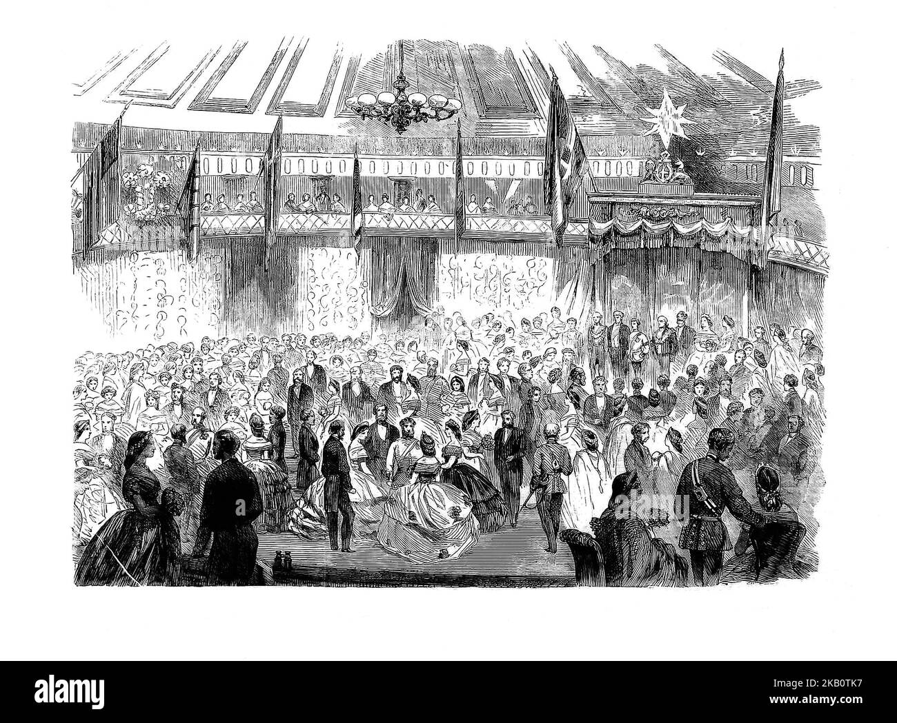 Ein Ball, den der Oberbürgermeister anlässlich des Besuchs von Königin Victoria und ihrem Mann Prinz Albert während der dritten Reise des Monarchen nach Irland im August 1861 gegeben hat. Es fand im Mansion House in der Kildare Street, Dublin, statt. Stockfoto