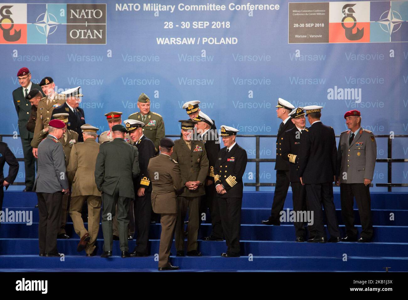 Begrüßungszeremonie der Konferenz des NATO-Militärkomitees am 28. September 2018 im Hof des königlichen Schlosses in Warschau (Foto: Mateusz Wlodarczyk/NurPhoto) Stockfoto