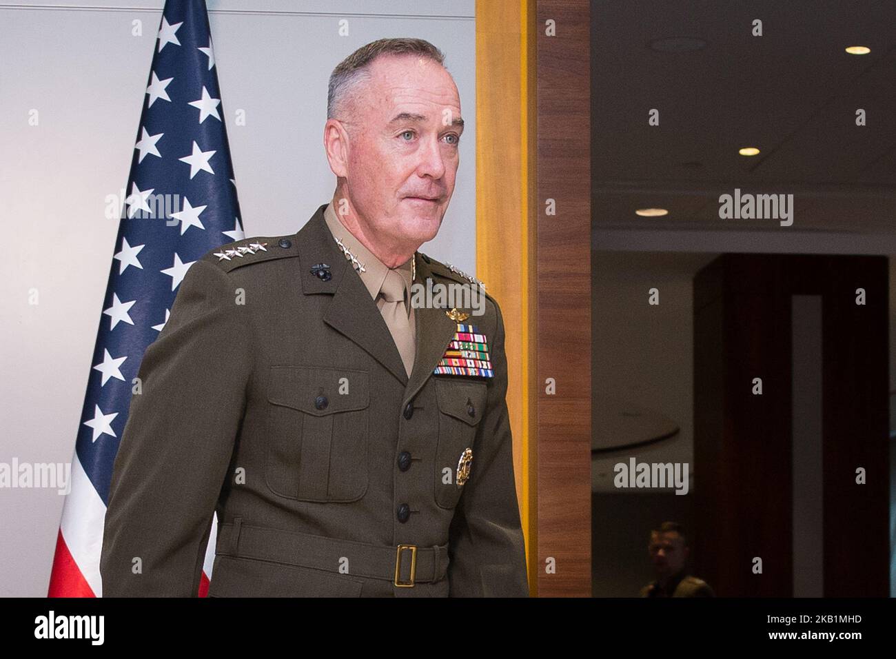 Joseph Dunford, Vorsitzender der Stabschefs (höchster Militäroffizier der US-Armee) während der Konferenz des NATO-Militärkomitees im Double Tree by Hilton Hotel in Warschau, Polen, am 29. September 2018 (Foto: Mateusz Wlodarczyk/NurPhoto) Stockfoto