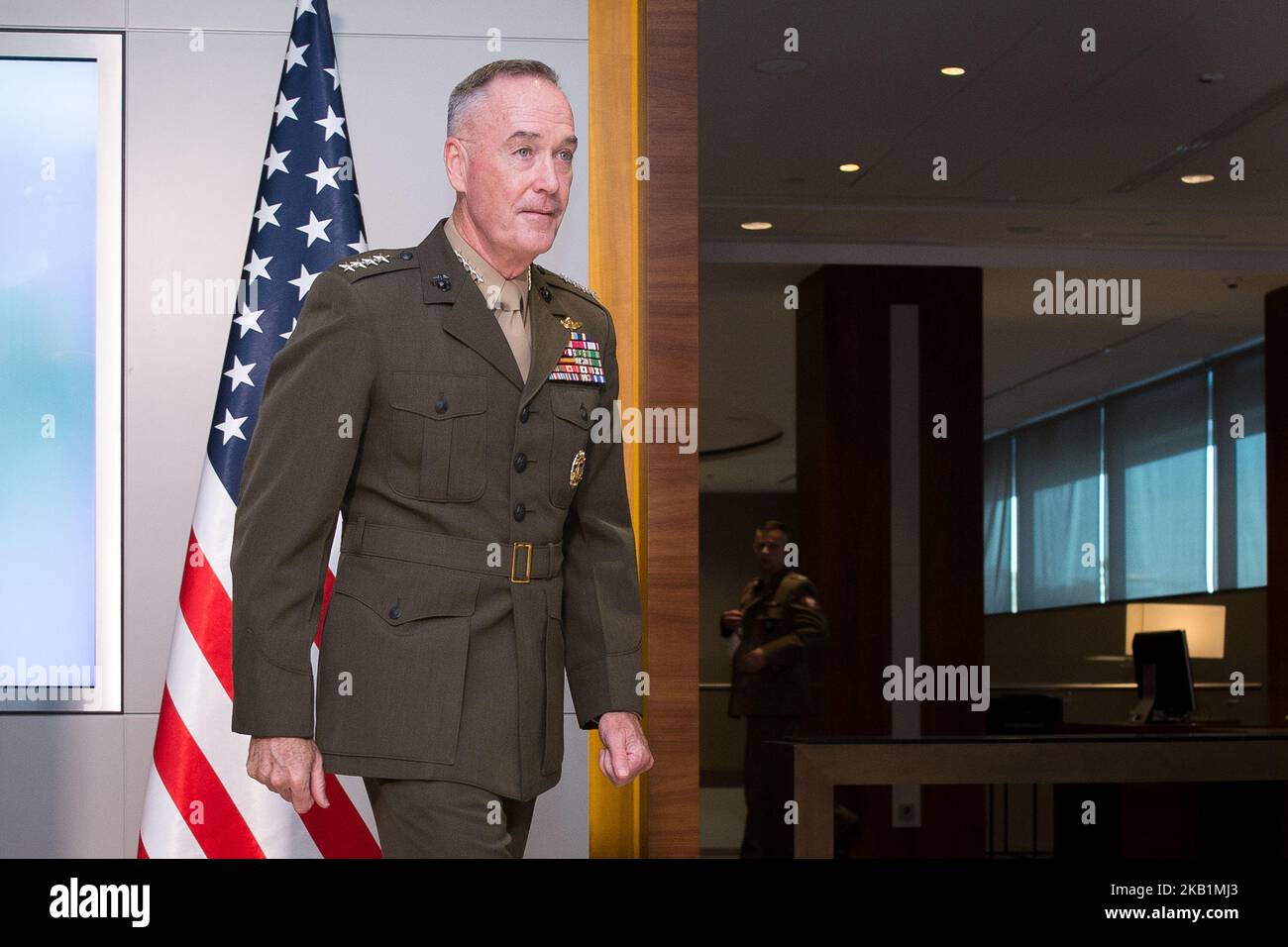 Joseph Dunford, Vorsitzender der Stabschefs (höchster Militäroffizier der US-Armee) während der Konferenz des NATO-Militärkomitees im Double Tree by Hilton Hotel in Warschau, Polen, am 29. September 2018 (Foto: Mateusz Wlodarczyk/NurPhoto) Stockfoto