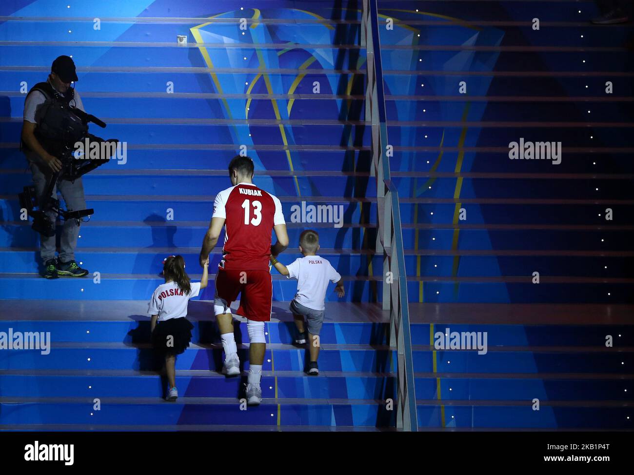 Polen gegen Brasilien - Finale der FIVP-Herren-Weltmeisterschaft Michal Kubiak aus Polen mit den Söhnen bei der Preisverleihung im Pala Alpitour in Turin, Italien, am 30. September 2018 (Foto: Matteo Ciambelli/NurPhoto) Stockfoto