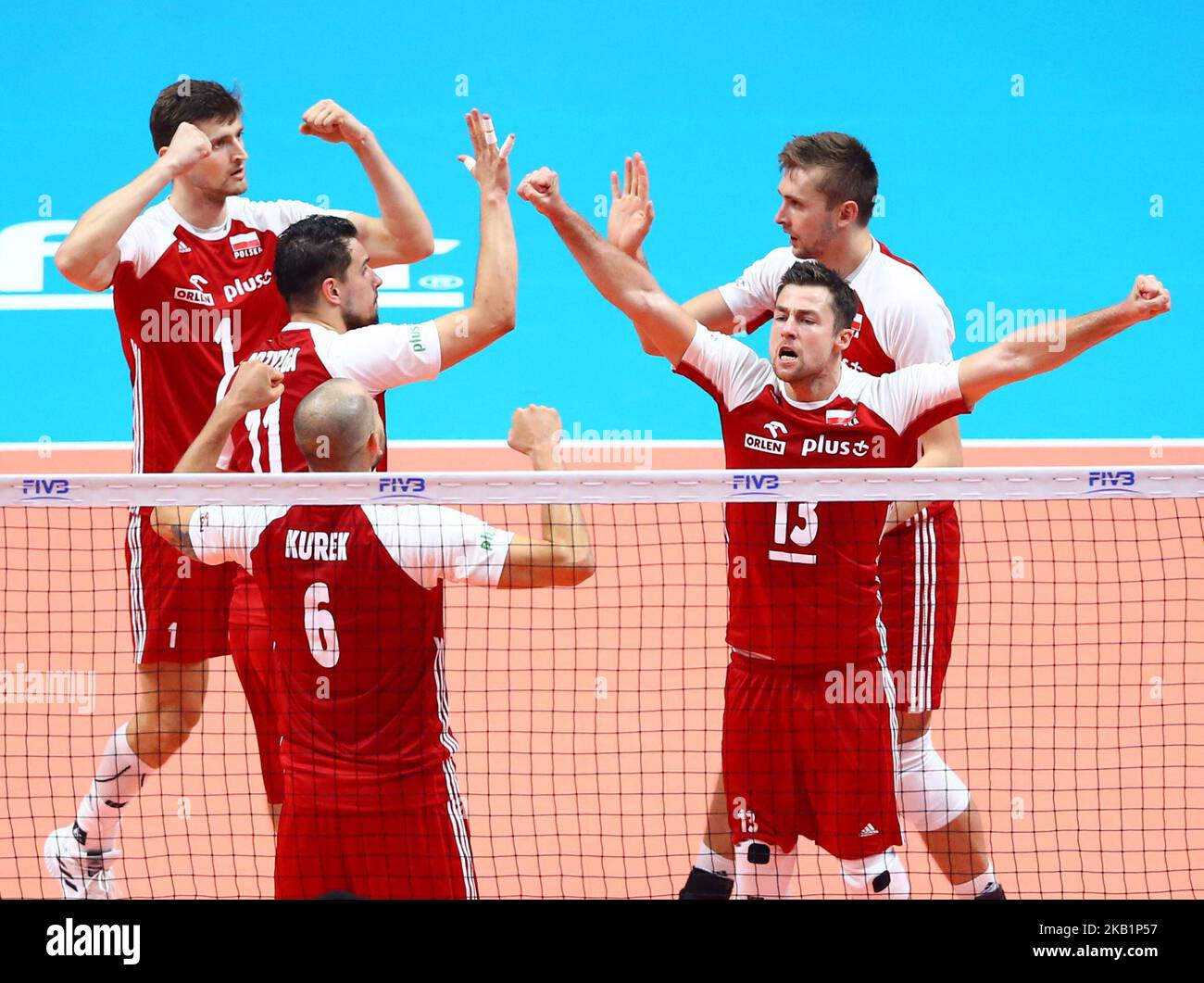 Polen gegen Brasilien - Finale der FIVP-Weltmeisterschaft der Männer Michal Kubiak aus Polen feiert am 30. September 2018 mit den Teamkollegen auf der Pala Alpitour in Turin, Italien (Foto: Matteo Ciambelli/NurPhoto) Stockfoto