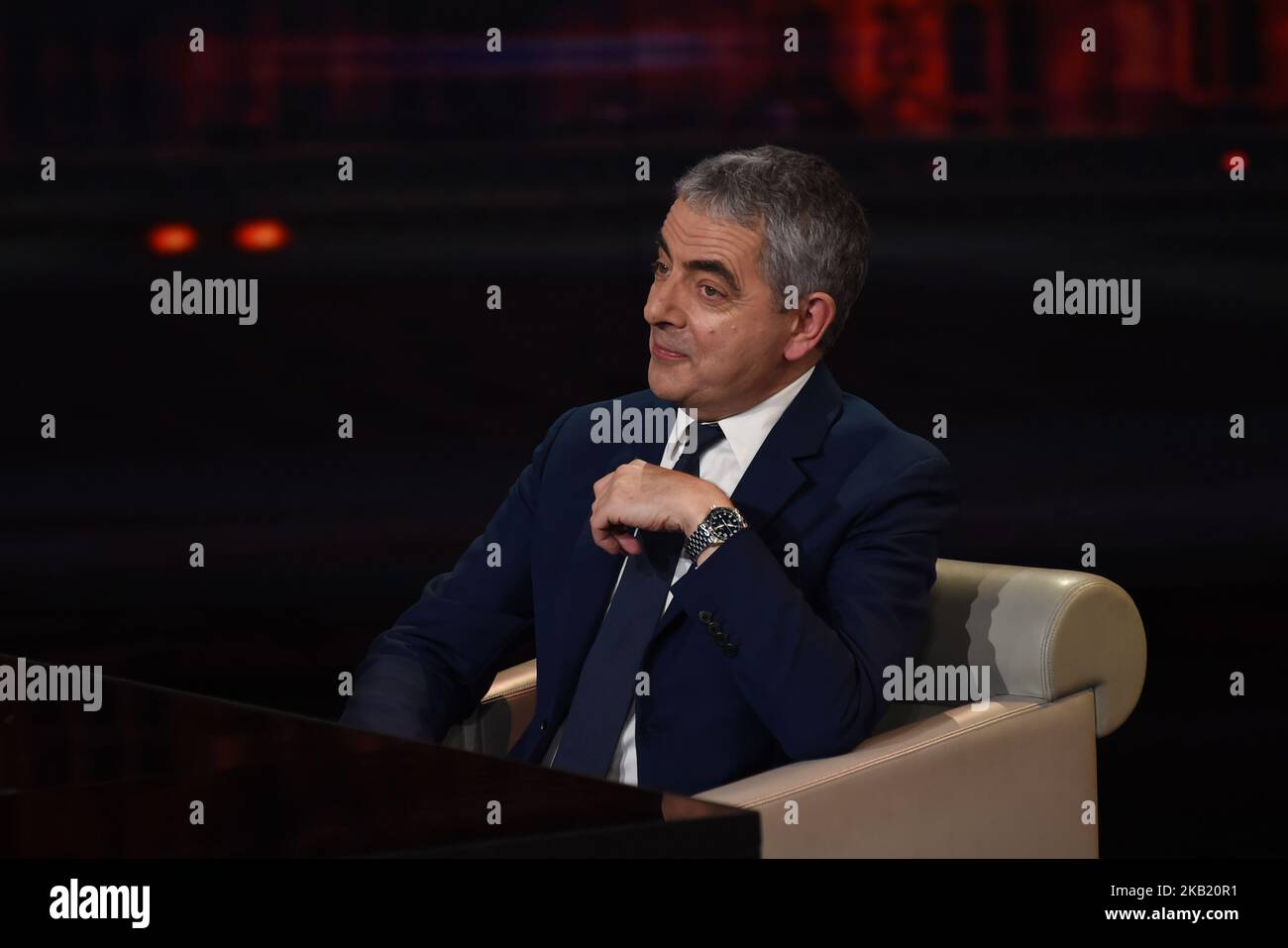 Der englische Schauspieler Sir Rowan Atkinson nimmt am 7. Oktober 2018 in Mailand, Italien, an der TV-Show „Che Tempo Che Fa“ in den Rai Milan Studios Teil. (Foto von Andrea Diodato/NurPhoto) Stockfoto