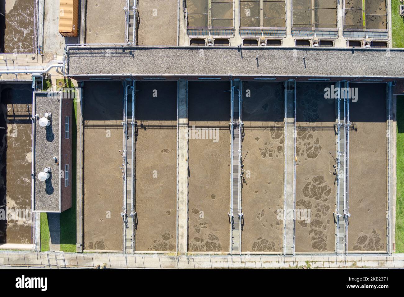 Luftaufnahme der Kläranlage, Norristown, Pennsylvania, USA Stockfoto