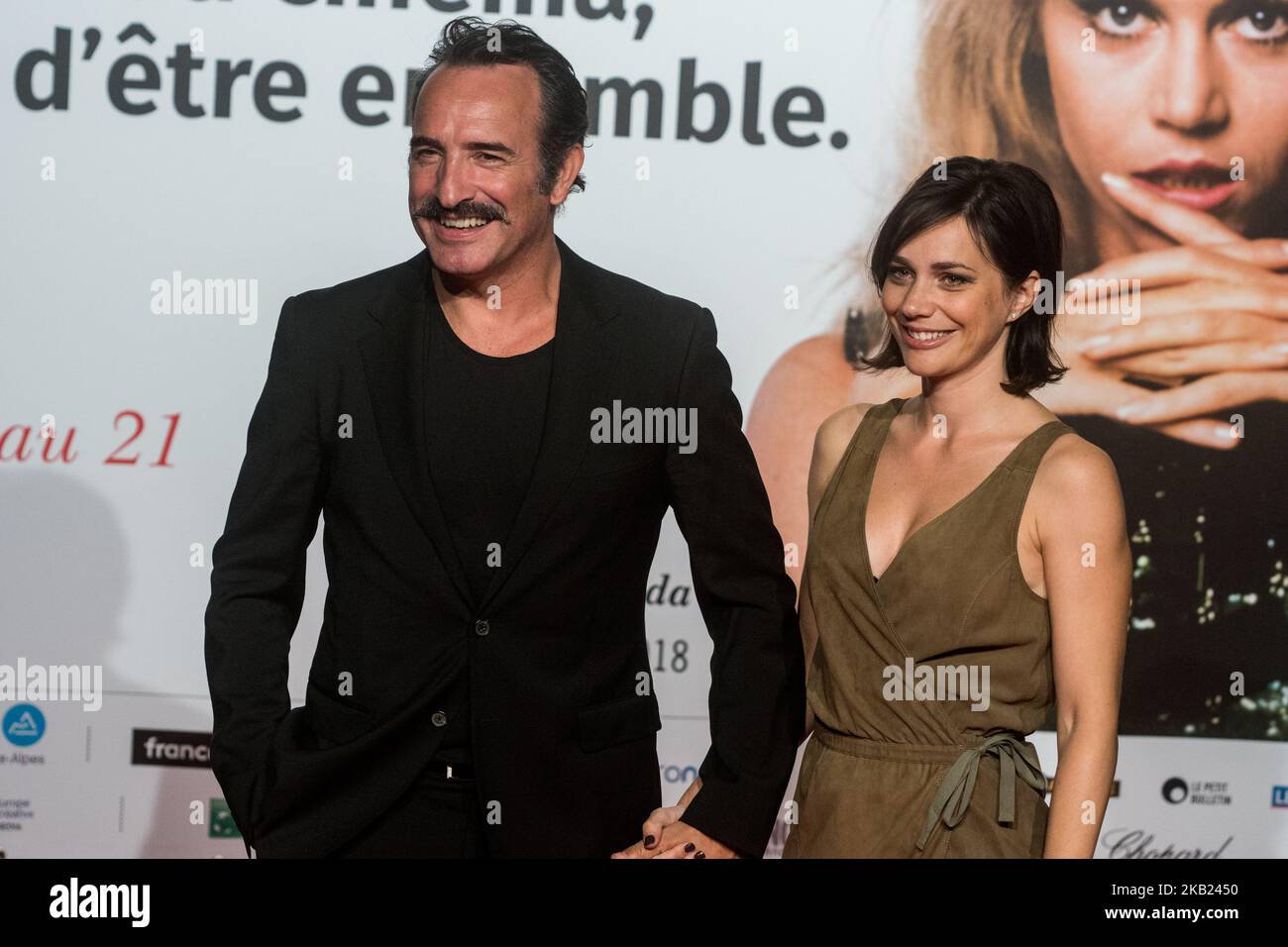 Jean Dujardin, Nathalie Péchalat während der Eröffnungszeremonie des Lumiere Festivals 10., am 13. Oktober 2018 in Lyon, Frankreich. (Foto von Nicolas Liponne/NurPhoto) Stockfoto