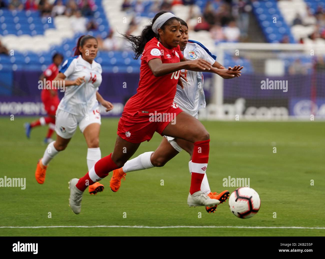 Ashley Lawrence aus Kanada beim Halbfinale der CONCACAF Women's Championship zwischen Panama und Kanada am 14. Oktober 2018 im Toyota Stadium in Frisco, Texas. (Foto von Action Foto Sport/NurPhoto) Stockfoto