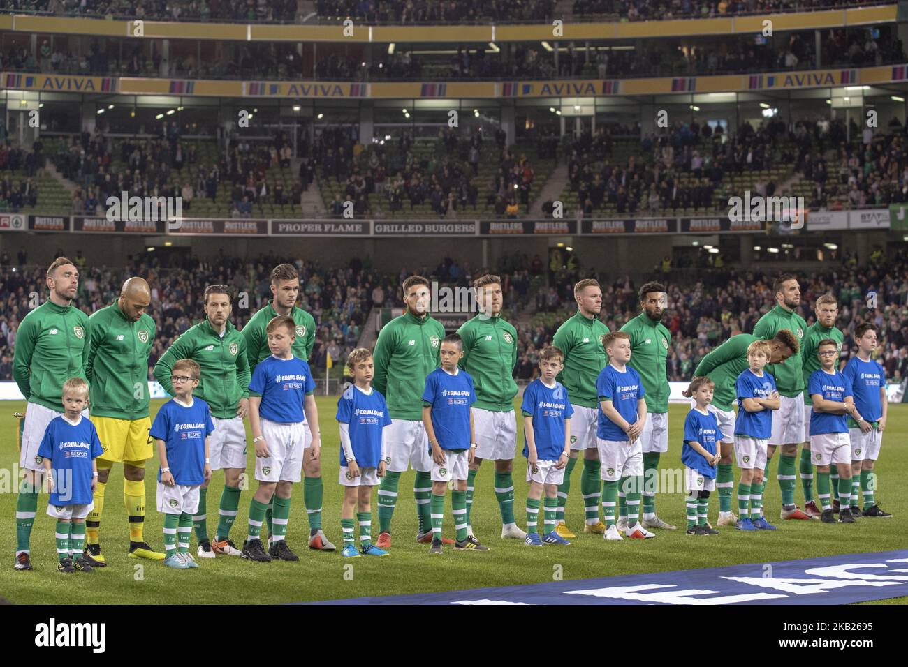 Die irische Fußballnationalmannschaft während des Spiels der UEFA Nations League B zwischen der Republik Irland und Wales im Aviva Stadium in Dublin, Irland, am 16. Oktober 2018 (Foto: Andrew Surma/NurPhoto) Stockfoto