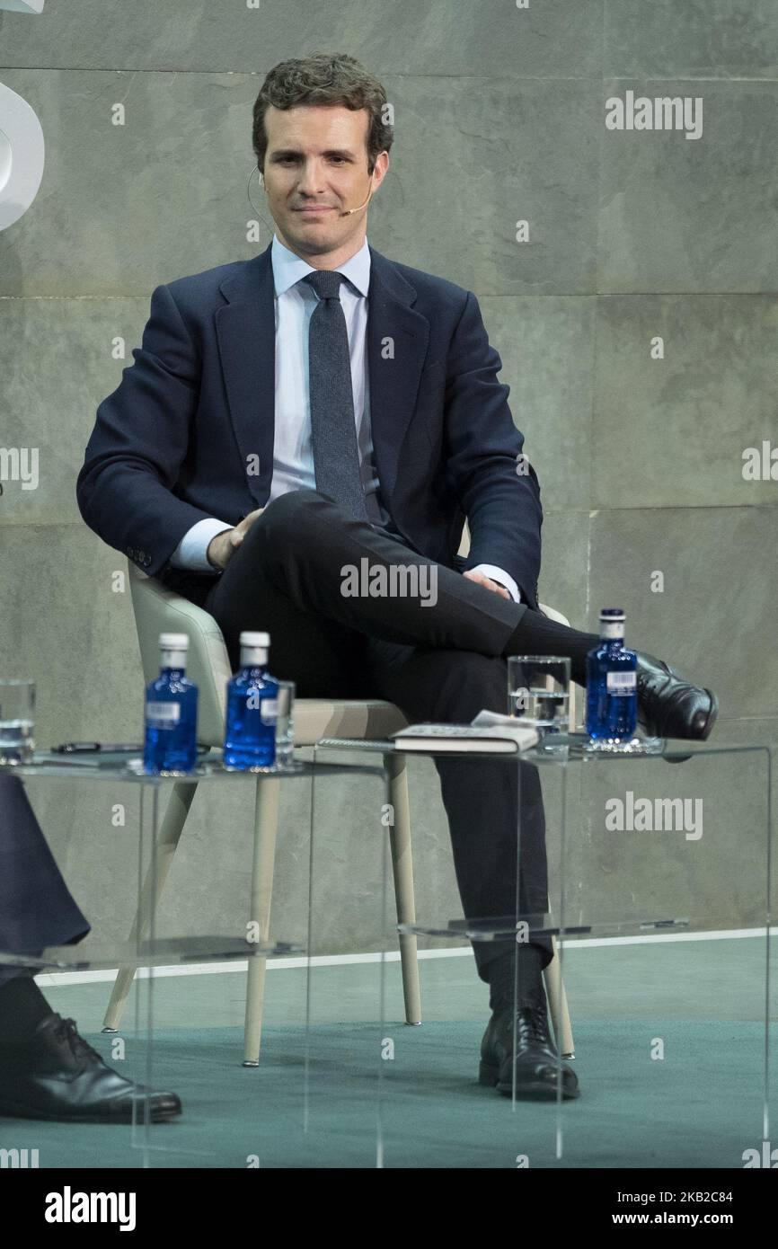 Pablo Casado während der Präsentation des Buches THE FUTURE IS TODAY (EL FUTURO es HOY) des Autors JOSE MARIA AZNAR EN in Madrid. Spanien. Am 23. Oktober 2018.. (Foto von Oscar Gonzalez/NurPhoto) Stockfoto