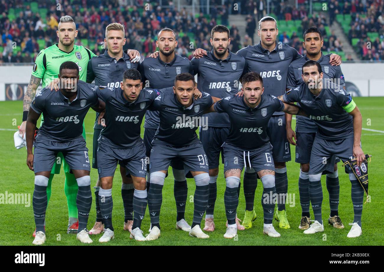 FC PAOK Team vor dem UEFA Europa League Group L Spiel zwischen MOL Vidi FC und FC PAOK im Groupama Stadion am 08. November 2018 in Budapest, Ungarn. (Foto von Robert Szaniszló/NurPhoto) Stockfoto