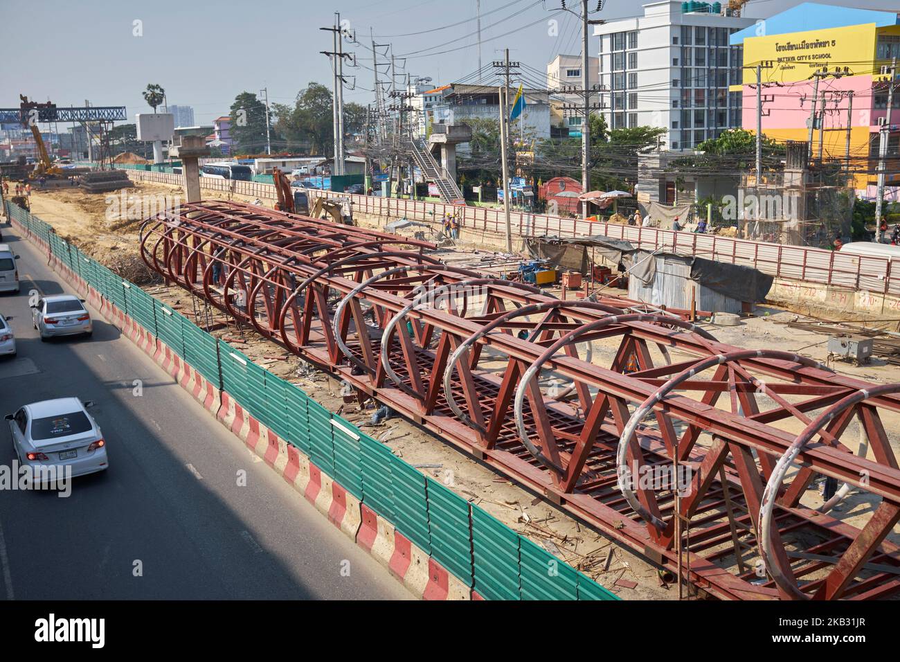 Straßenbauarbeiten in Pattaya City Thailand Stockfoto