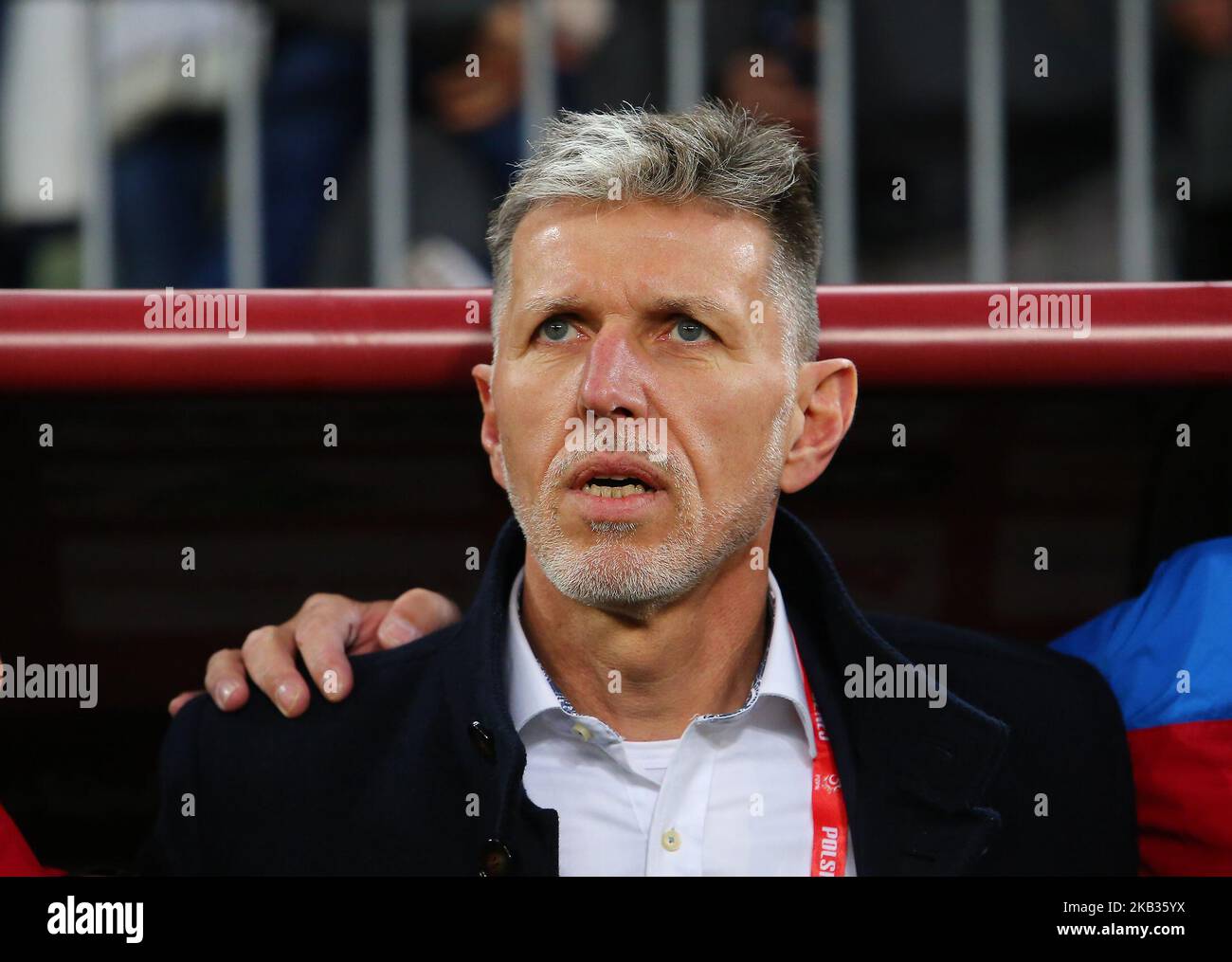 Trainer Jaroslav Silhavy beim internationalen Freundschaftsspiel zwischen Polen und Tschechien im Energa-Stadion in Danzig, Polen, am 15. November 2018 (Foto: Mateusz Wlodarczyk/NurPhoto) Stockfoto