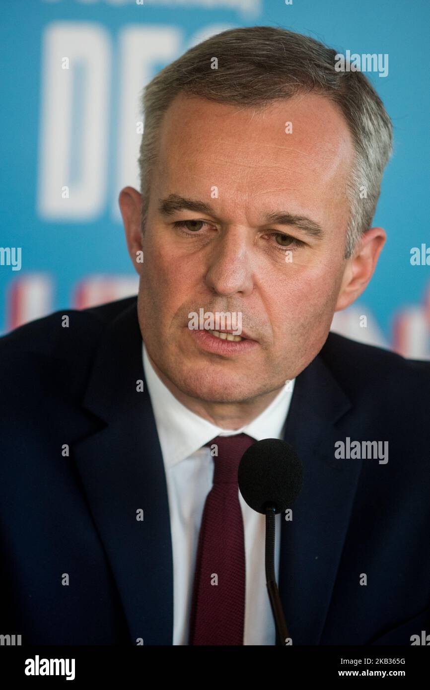 Nationales Symposium „Wasser und Klimawandel, eines Tages, Lösungen“ der Wasseragenturen und der Beckenkomitees sowie im Rahmen der Wasserkonferenz in Lyon, Frankreich, am 15. November 2018. François de RUGY, Staatsminister, Minister für ökologischen und solidarischen Wandel, hielt eine Rede auf der Konferenz. (Foto von Nicolas Liponne/NurPhoto) Stockfoto