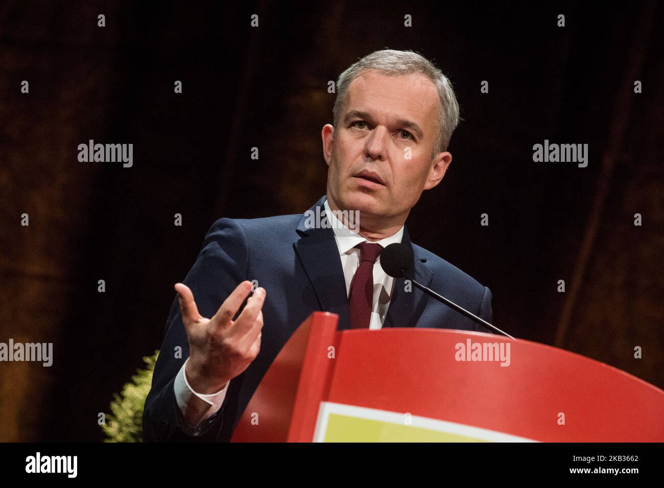 Nationales Symposium „Wasser und Klimawandel, eines Tages, Lösungen“ der Wasseragenturen und der Beckenkomitees sowie im Rahmen der Wasserkonferenz in Lyon, Frankreich, am 15. November 2018. François de RUGY, Staatsminister, Minister für ökologischen und solidarischen Wandel, hielt eine Rede auf der Konferenz. (Foto von Nicolas Liponne/NurPhoto) Stockfoto