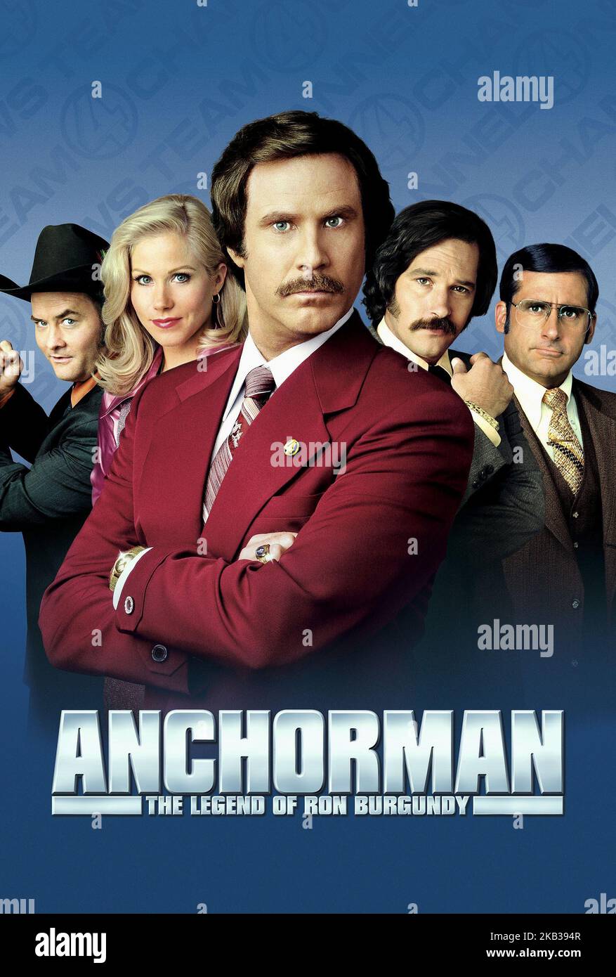 ANCHORMAN: DIE LEGENDE VON RON BURGUNDY, DAVID KOECHNER, CHRISTINA APPLEGATE, WILL FERRELL, PAUL RUDD, STEVE CARELL, 2004 Stockfoto