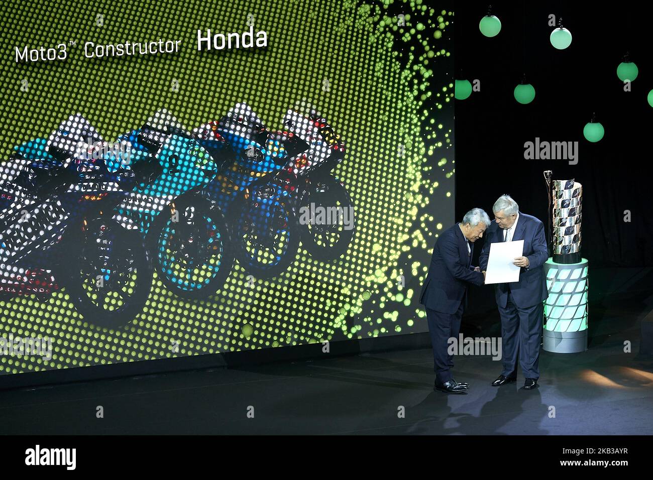 Honda Gewinner des Konstruktors Moto3 während der FIM-Preisverleihung nach dem Gran Premio Motul de la Comunitat Valenciana am 18. november 2018 im Palacio de Congresos in Valencia, Spanien. (Foto von Jose Breton/NurPhoto) Stockfoto