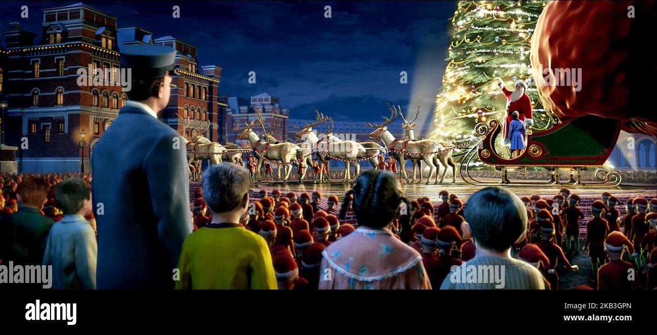 DER POLAR EXPRESS, DER DIRIGENT, DAS HELDENMÄDCHEN, DER HELDENJUNGE, DER WEIHNACHTSMANN, 2004 Stockfoto