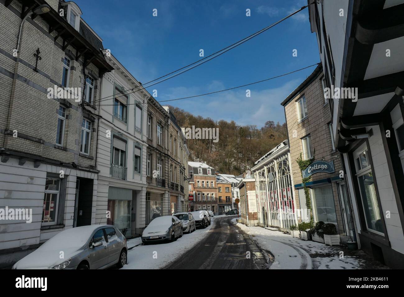 Die schneebedeckte Stadt Spa in Belgien am 16. Dezember 2018. (Foto von Nicolas Economou/NurPhoto) Stockfoto