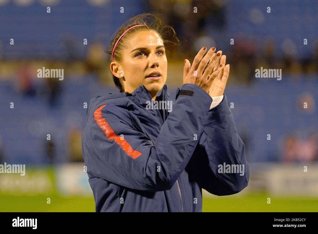 Alex Morgan aus den Vereinigten Staaten während des Vorspiels vor dem Internationalen Frauenfußballspiel zwischen Spanien und den Vereinigten Staaten im Estadio Jose Rico Perez am 22.. Januar in Alicante, Spanien. (Foto von Action Foto Sport/NurPhoto) Stockfoto