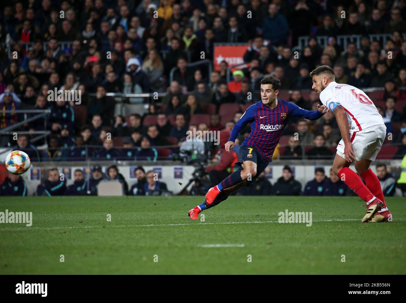 Daniel Carrico und Philippe Coutinro während des Spiels zwischen dem FC Barcelona und dem FC Sevilla, das der zweiten Etappe des Finales 1/4 des spanischen Pokals entspricht, spielten am 30. Januar 2019 im Camp Nou Stadium in Barcelona, Spanien. (Foto von Joan Valls/Urbanandsport/NurPhoto) Stockfoto