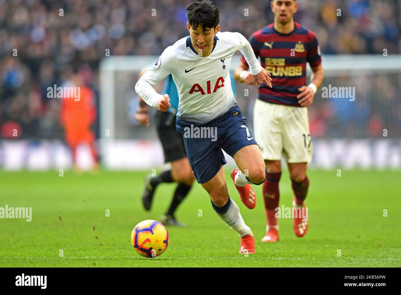 Son Heung-Min macht beim Premier-League-Spiel zwischen Tottenham Hotspur und Newcastle United am Samstag, den 2. Februar 2019 in Wembley in London, Großbritannien, eine Pause. (Foto von MI News/NurPhoto) Stockfoto