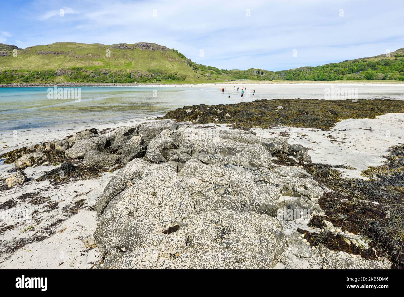 Calgary Bay Mull, Schottland. Westseite von Mull und berühmt für Masseneinwanderung in die USA von hier aus Stockfoto