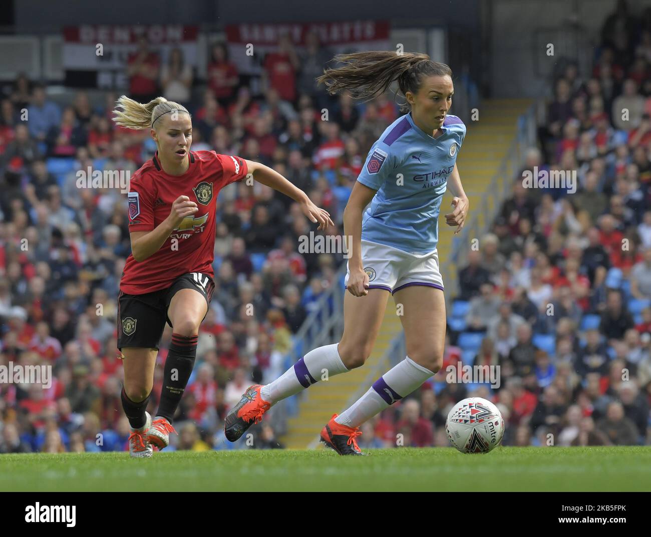 Manchester City beim Angriff während des Spiels der englischen FA Women's Super League zwischen Manchester City und Manchester United im City of Manchester Stadium, Manchester England am 07. September 2019. (Foto von Action Foto Sport/NurPhoto) Stockfoto