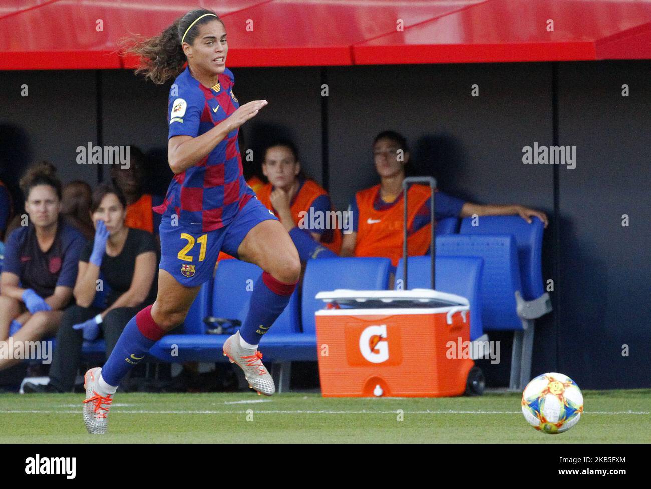 Andrea Falcon während des Spiels zwischen dem FC Barcelona und dem Club Deportivo Tacon, das der 1. Woche der Liga Primera Iberdrola entspricht, spielte am 07.. September 2019 im Johan Cruyff Stadium in Barcelona, Spanien. (Foto von Joan Valls/Urbanandsport/NurPhoto) Stockfoto