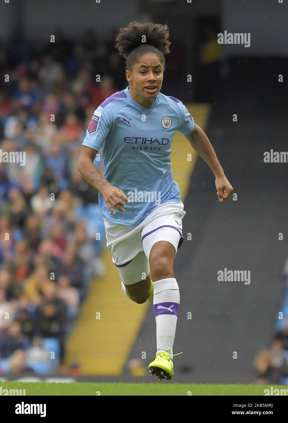 Demi Stokes (Manchester City) während des Spiels der englischen FA Women's Super League zwischen Manchester City und Manchester United im City of Manchester Stadium, Manchester England am 07. September 2019. (Foto von Action Foto Sport/NurPhoto) Stockfoto