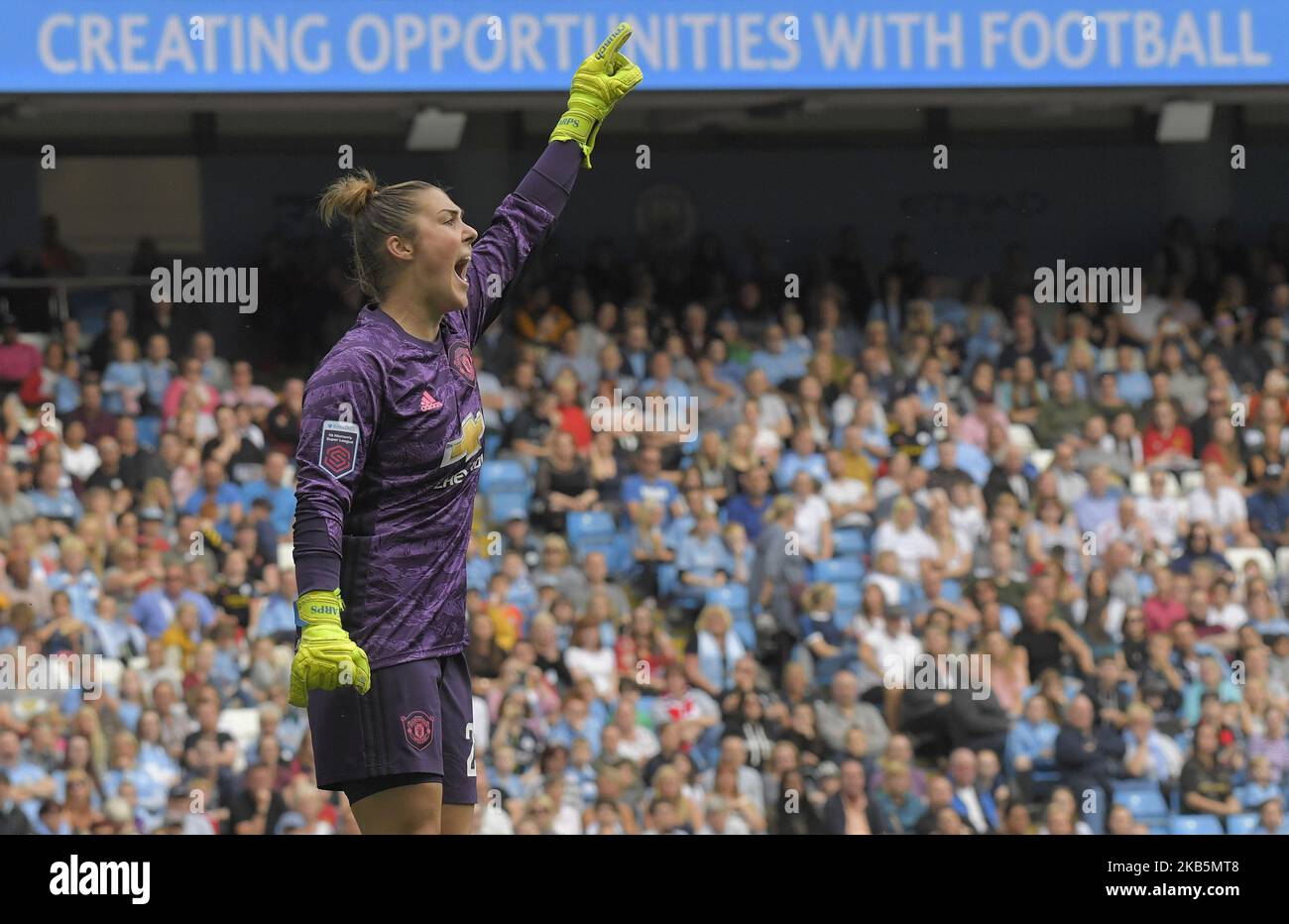 Mary Earps (Manchester United) während des Spiels der englischen FA Women's Super League zwischen Manchester City und Manchester United im City of Manchester Stadium, Manchester England am 07. September 2019. (Foto von Action Foto Sport/NurPhoto) Stockfoto