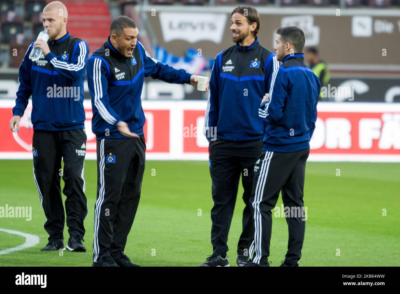 Kyriakos Papadopoulos vom Hamburger SV deutet vor dem zweiten Bundesliga-Spiel zwischen FC St. Pauli und Hamburger SV im Millerntor-Stadion am 16. September 2019 in Hamburg. (Foto von Peter Niedung/NurPhoto) Stockfoto