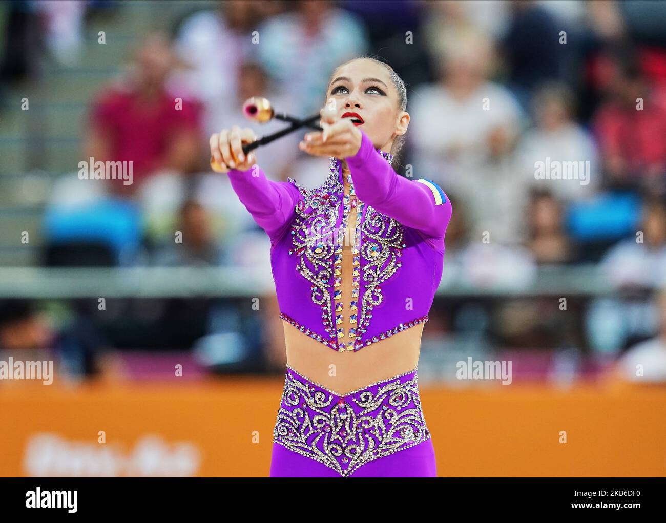 Vlada Nikolchenko aus der Ukraine während der Rhythmischen Turnweltmeisterschaften 37. in der Nationalen Turnarena in Baku, Aserbaidschan, am 20. September 2019. (Foto von Ulrik Pedersen/NurPhoto) Stockfoto