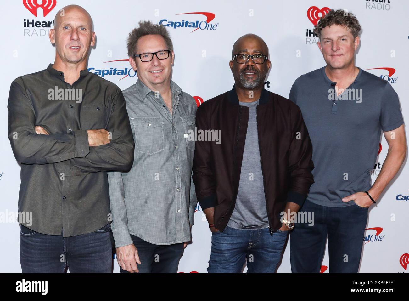 LAS VEGAS, NEVADA, USA - 20. SEPTEMBER: Jim Sonefeld, Dean Felber, Darius Rucker und Mark Bryan von Hootie & The Blowfish kommen zum iHeartRadio Music Festival 2019 - Night 1, das am 20. September 2019 in der T-Mobile Arena in Las Vegas, Nevada, USA, stattfindet. (Foto von David Acosta/Image Press Agency/NurPhoto) Stockfoto