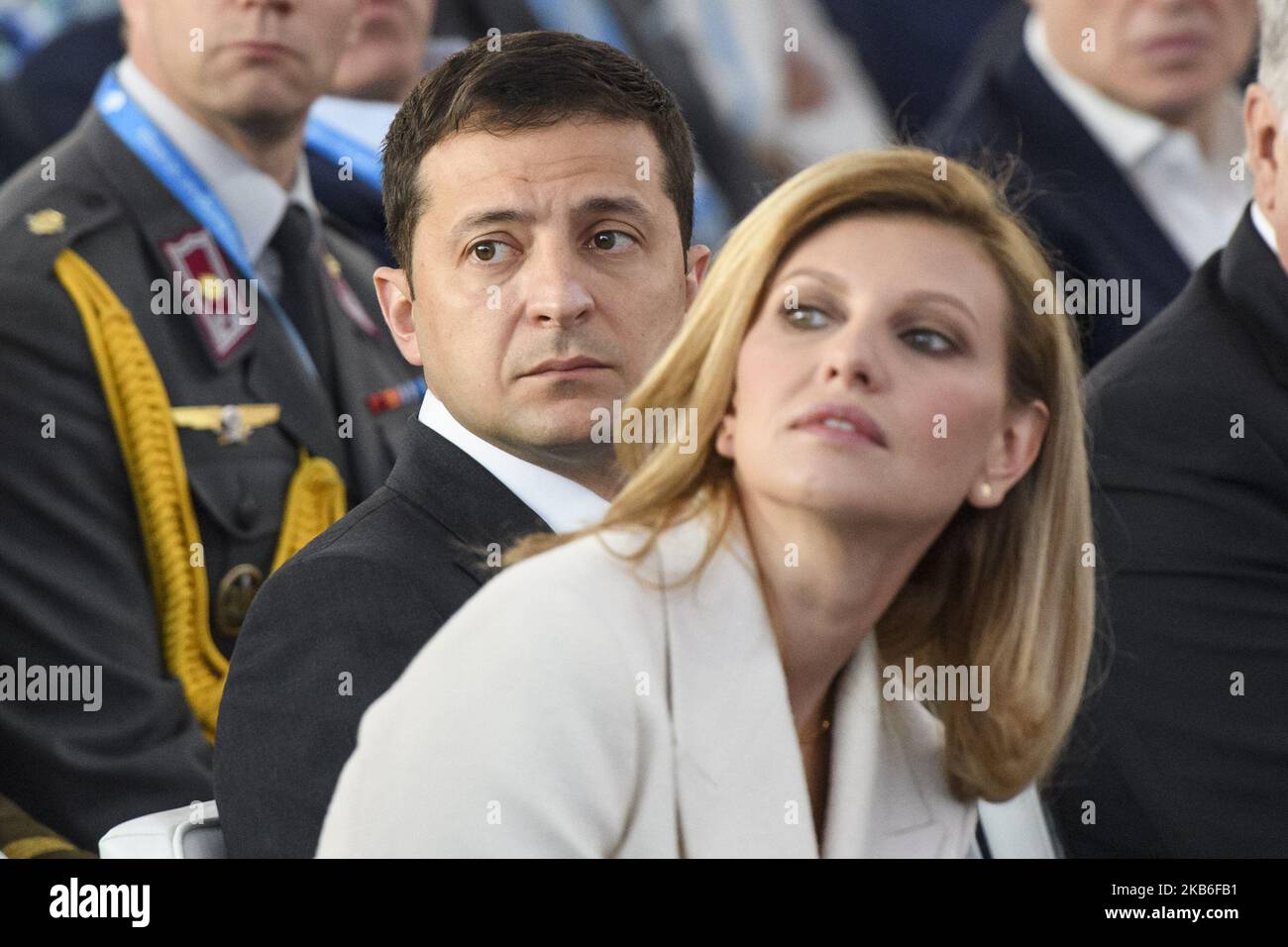 Präsident der Ukraine Wolodymyr Zelenskiy und seine Frau Olena Zelenskaya während des Forums JA in Kiew, Ukraine. 13-09-2019 (Foto von Maxym Marusenko/NurPhoto) Stockfoto