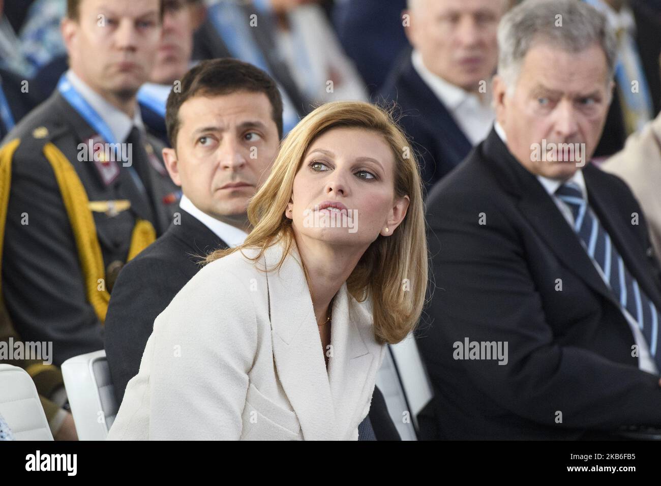 Präsident der Ukraine Wolodymyr Zelenskiy und seine Frau Olena Zelenskaya während des Forums JA in Kiew, Ukraine. 13-09-2019 (Foto von Maxym Marusenko/NurPhoto) Stockfoto