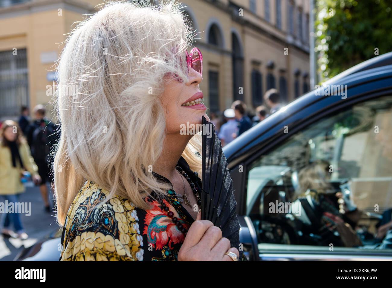Amanda Lear vor der Etro-Show während der Mailänder Fashion Week Frühjahr/Sommer 2020 am 20. September 2019 in Mailand, Italien. (Foto von Mairo Cinquetti/NurPhoto) Stockfoto
