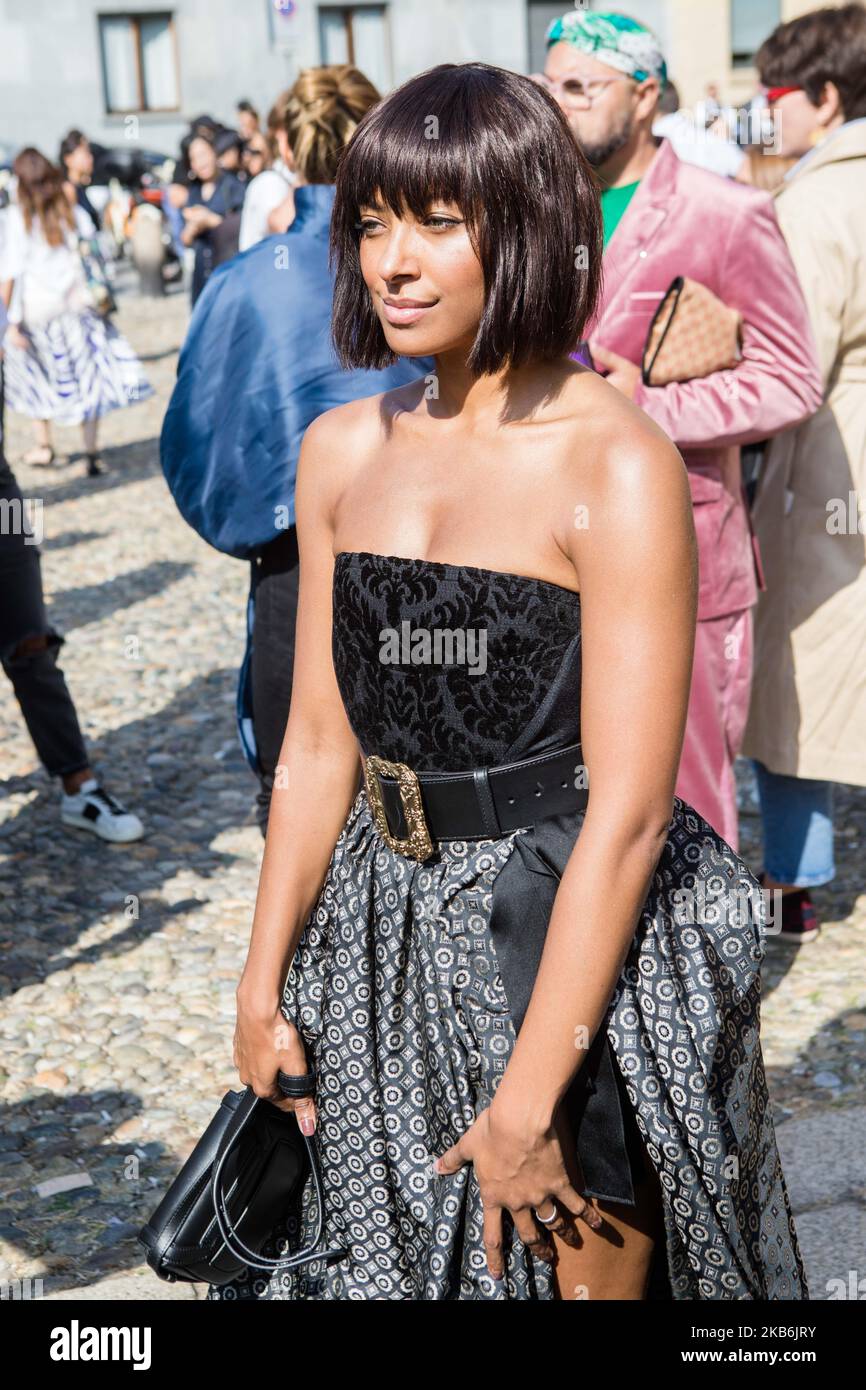 Kat Graham vor der Etro Show während der Milan Fashion Week Frühjahr/Sommer 2020 am 20. September 2019 in Mailand, Italien gesehen. (Foto von Mairo Cinquetti/NurPhoto) Stockfoto