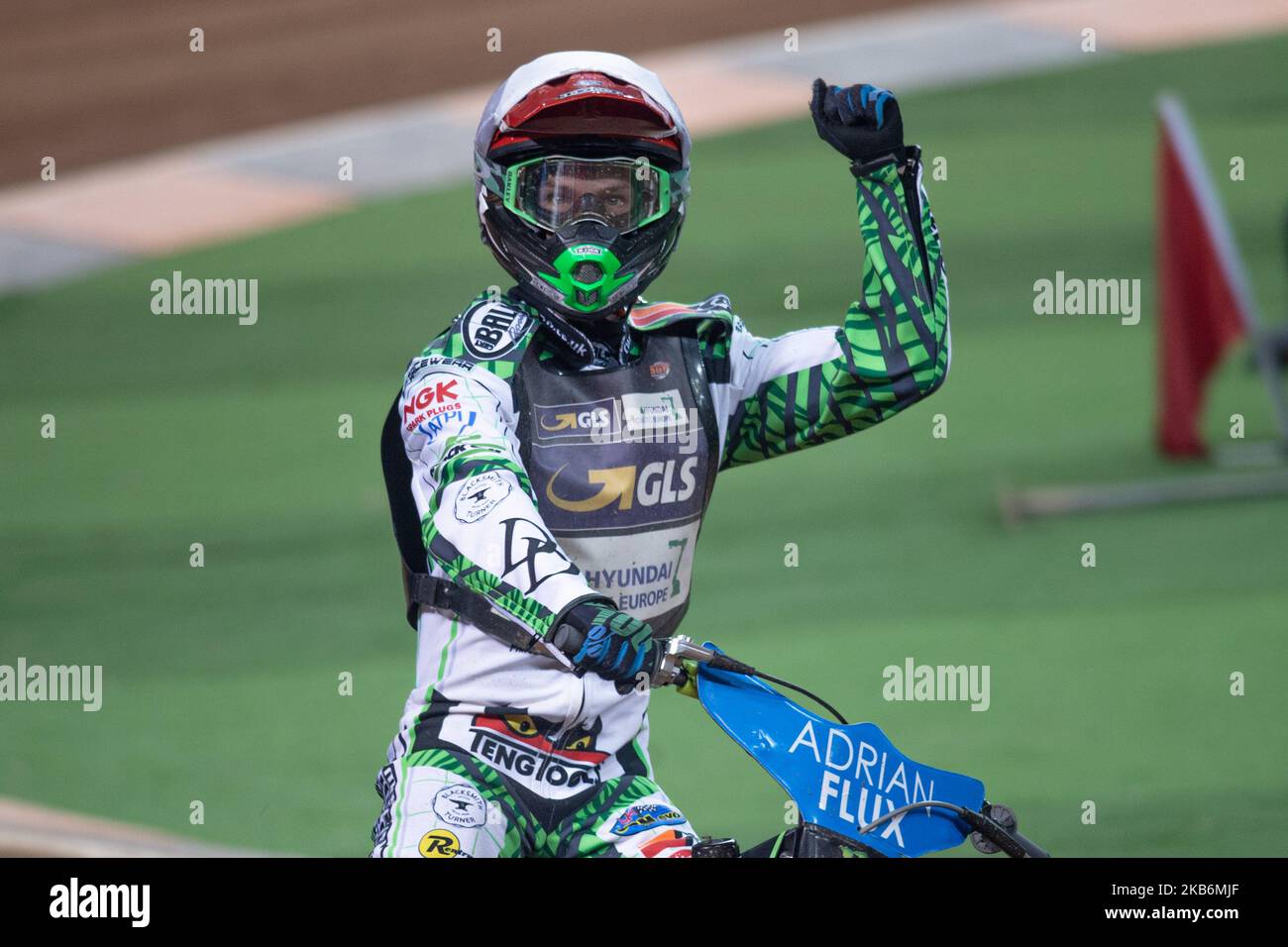 Wild Card Charles Wright feiert seinen zweiten Platz im Heat 7 während des ADRIAN FLUX BRITISH FIM SPEEDWAY GRAND PRIX am Samstag, den 21.. September 2019 im Fürstentum Stadium in Cardiff. (Foto von Ian Charles/MI News/NurPhoto) Stockfoto