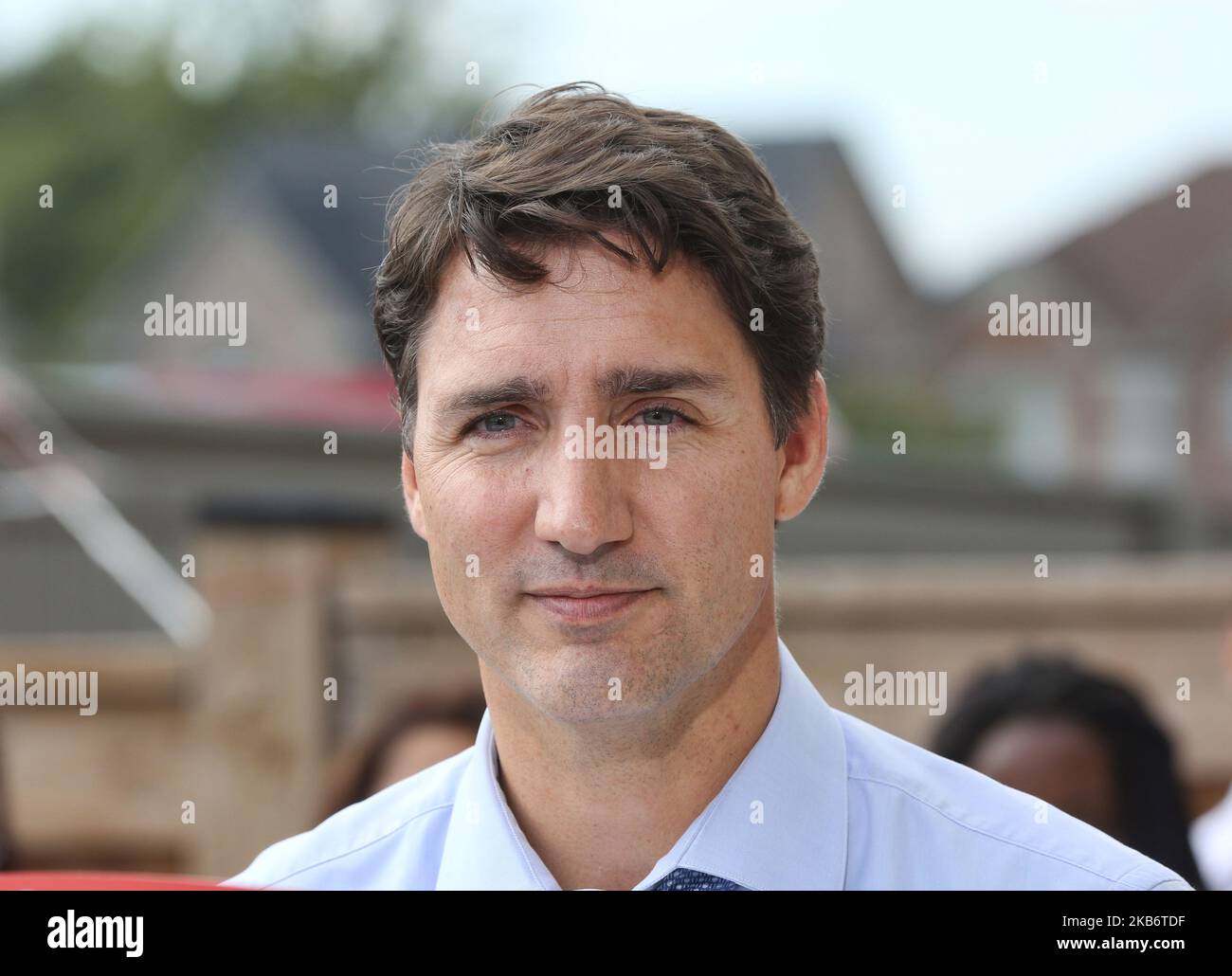 Justin Trudeau, Vorsitzender der Liberalen Partei Kanadas, hält am 22. September 2019 vor den Bundestagswahlen 2019 eine Rede auf einer Pressekonferenz in Brampton, Ontario, Kanada. Trudeau kündigte an, dass er bei einer Wiederwahl die Steuern für die Mittelschicht senken und den Kanadiern günstigere Handyrechnungen ermöglichen würde. (Foto von Creative Touch Imaging Ltd./NurPhoto) Stockfoto
