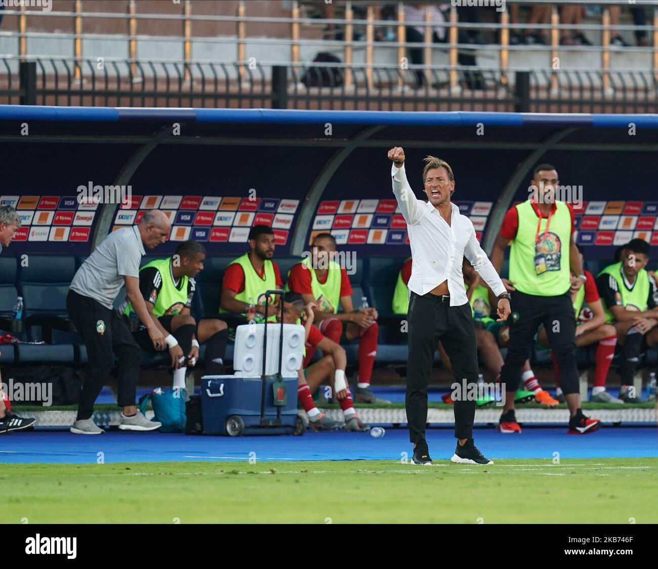 Hervé Renard, Trainer von Marokko, beim African Cup of Nations-Spiel 2019 zwischen Marokko und Benin am 5,2019. Juli im Al Salam Stadium in Kairo, Ägypten. (Foto von Ulrik Pedersen/NurPhoto) Stockfoto