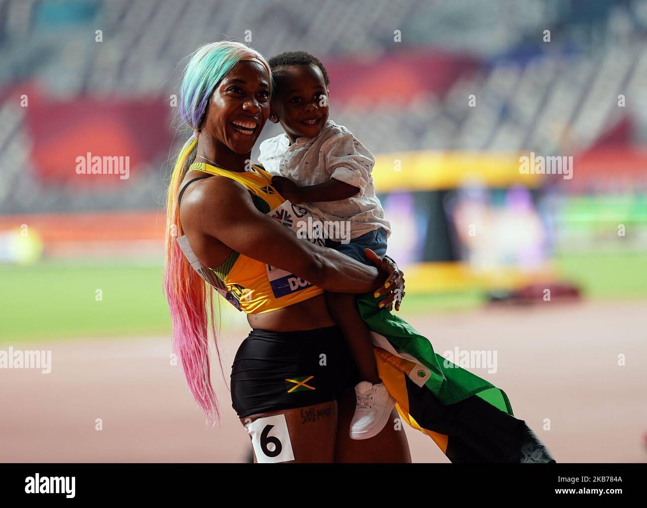 Shelly-Ann Fraser-Pryce aus Jamaika gewann am 29. September 2019 im Khalifa-Stadion in Doha, Katar, bei den IAAF-Leichtathletik-Weltmeisterschaften 17. die 100 Meter für Frauen. (Foto von Ulrik Pedersen/NurPhoto) Stockfoto