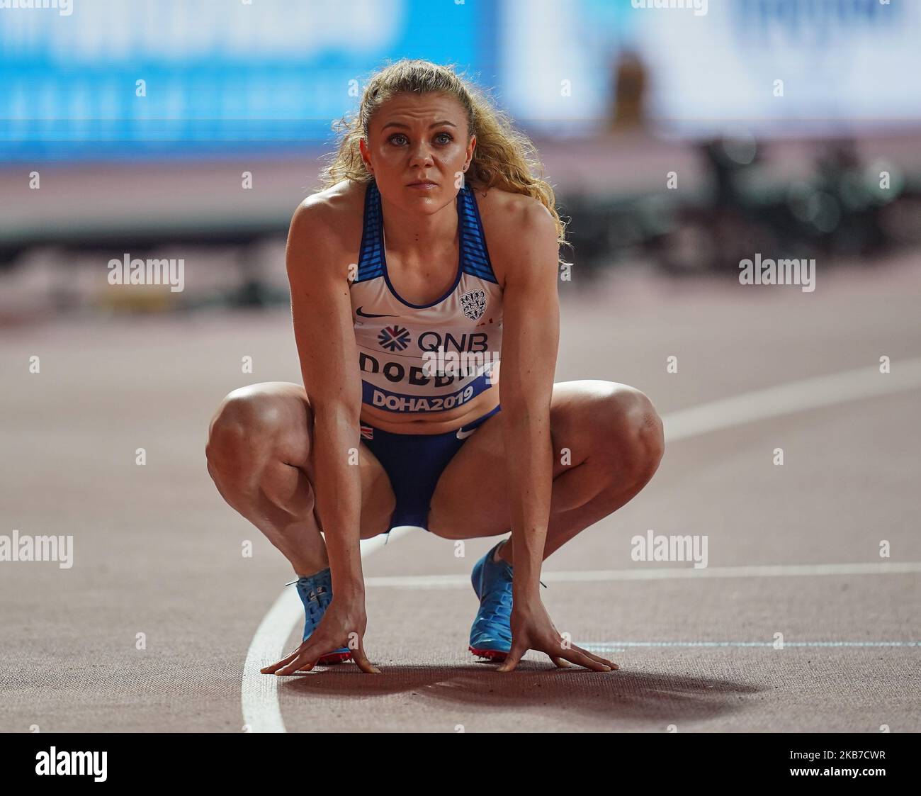 1. Oktober 2019: Beth Dobbin aus dem Vereinigten Königreich tritt bei den IAAF Leichtathletik-Weltmeisterschaften 17. im Khalifa-Stadion in Doha, Katar, im 200-Meter-Lauf für Frauen an. Ulrik Pedersen/CSM (Foto von Ulrik Pedersen/NurPhoto) Stockfoto