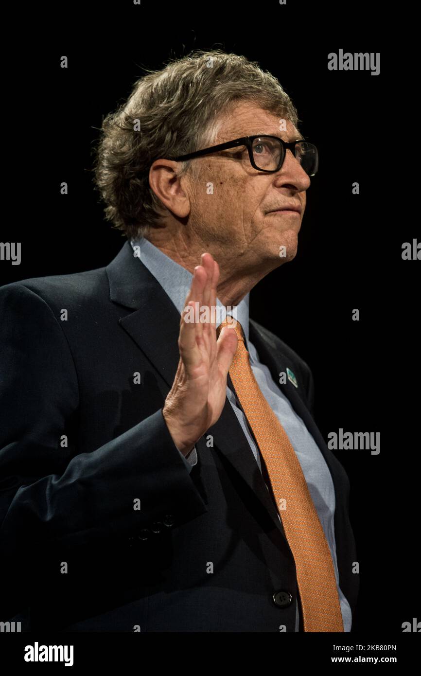 Bill Gates hält am 10. Oktober 2019 eine Rede beim Spendensammler-Tag auf der Sechsten Weltfondkonferenz in Lyon, Frankreich. (Foto von Nicolas Liponne/NurPhoto) Stockfoto