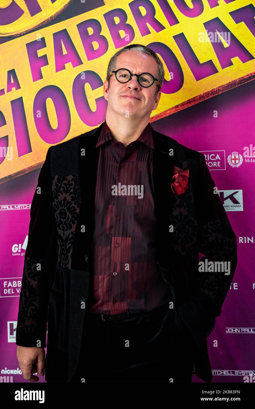 Ernst Knam, Christian Ginepro bei der Fotokonferenz zum Musical 'Charlie e la Fabbrica di Cioccolato' während der Pressekonferenz am 11. Oktober 2019 in Mailand, Italien. (Foto von Valeria Portinari/NurPhoto) Stockfoto