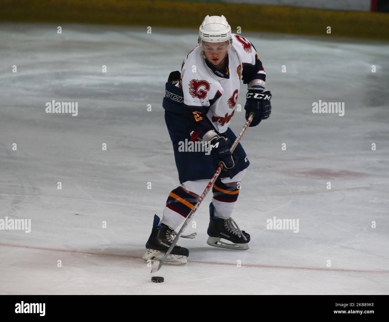 Luke Tull von Guildford Phoenix während der National Ice Hockey League zwischen Guildford Phoenix und Swindon Wildcats 2 im Guildford Spectrum Stadium in Guildford, England am 13. Oktober 2019 (Foto von Action Foto Sport/NurPhoto) Stockfoto