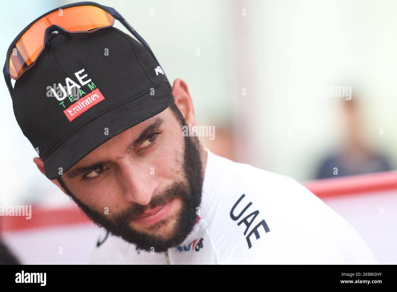 Fernando Gaviria aus Kolumbien und das VAE Team Emirates, der Gewinner der Eröffnungsphase, während der Preisverleihung der Radtour 3. de Guangxi 2019. Am Donnerstag, den 17. Oktober 2019, China. (Foto von Artur Widak/NurPhoto) Stockfoto