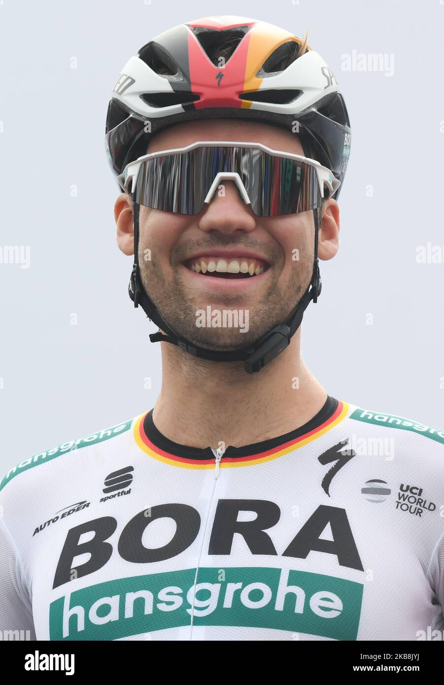 Maximilian Schachmann aus Deutschland und das Team Bora-Hansgrohe sahen vor dem Start zur dritten Etappe, 143km Nanning Circuit Race Stage, der 3. Ausgabe der Cycling Tour de Guangxi 2019, . Am Samstag, den 19. Oktober 2019, China. (Foto von Artur Widak/NurPhoto) Stockfoto