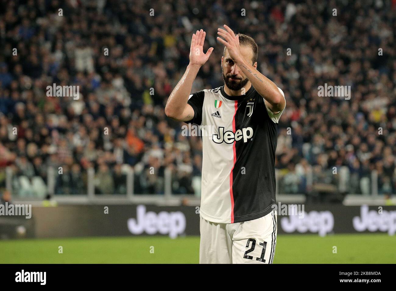 Gonzalo Higuain von Juventus während des Serie-A-Spiels zwischen Juventus und dem FC Bologna im Allianz Stadium am 19. Oktober 2019 in Turin, Italien. (Foto von Giuseppe Cottini/NurPhoto) Stockfoto