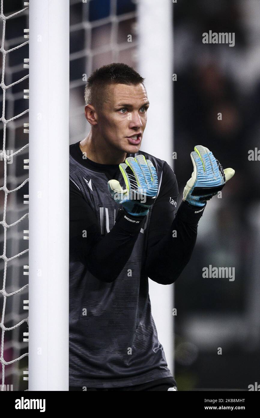 Bologna-Torwart Lukasz Skorupski (28) Gesten während des Fußballspiels Nr.8 JUVENTUS - BOLOGNA am 19. Oktober 2019 im Allianz-Stadion in Turin, Piemont, Italien. Endergebnis: Juventus-Bologna 2-1.(Foto von Matteo Bottanelli/NurPhoto) Stockfoto